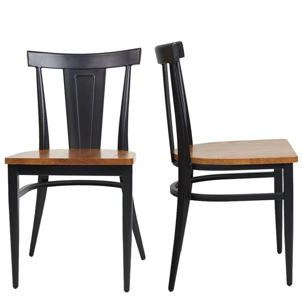 2 Set of  Dining Room Side Chair Wood Kitchen Chairs with Metal Legs Fully Assembled, Retro Back, Black