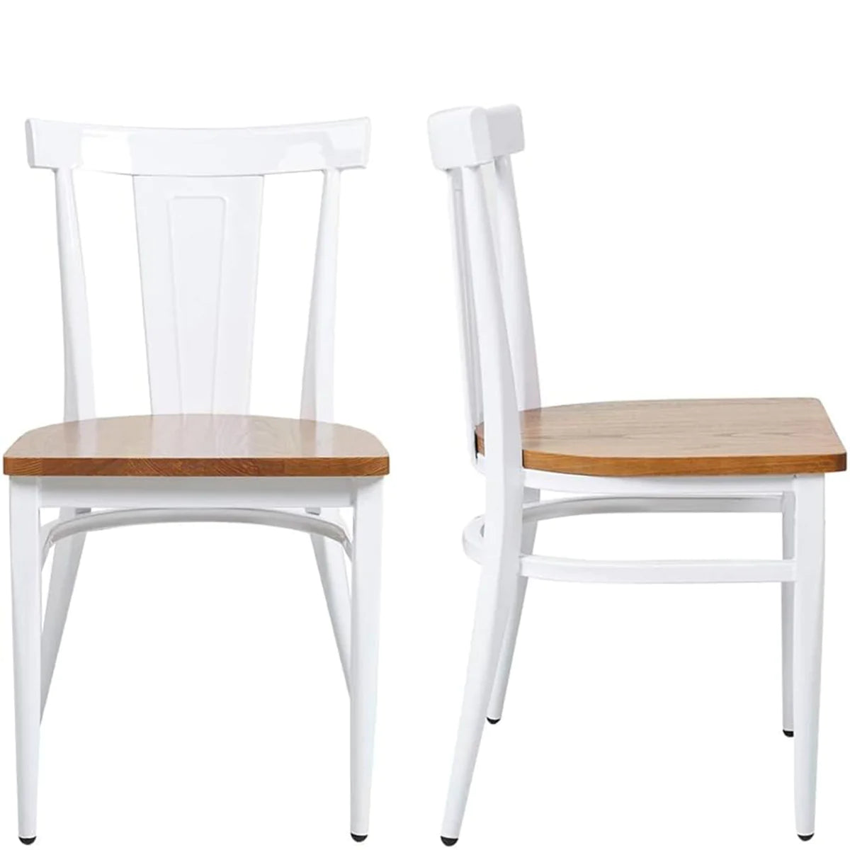 2 Set of Dining Room Side Chair Wood Kitchen Chairs with Metal Legs, Retro Back