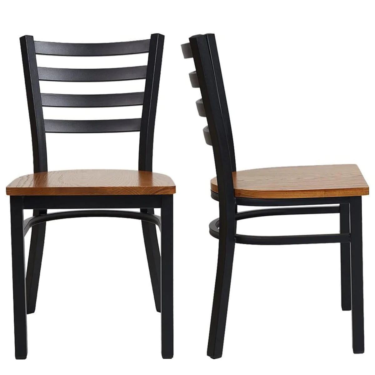 2 Set of  Kitchen Dining Chairs Wood Seat with Metal Legs Fully Assembled, Ladder Back