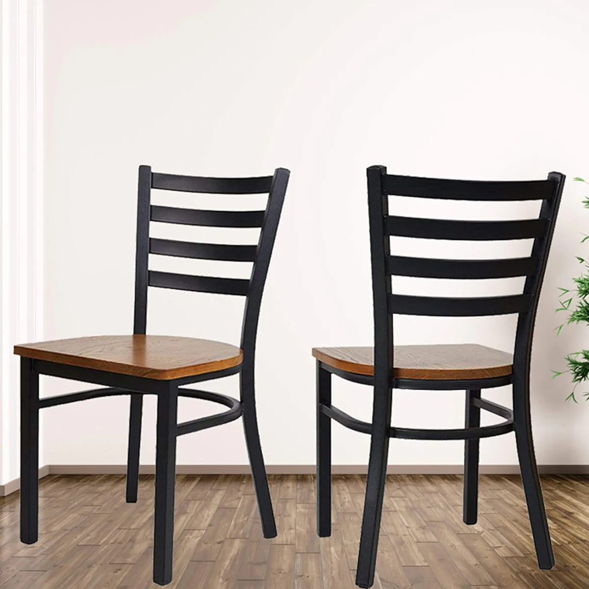 2 Set of  Kitchen Dining Chairs Wood Seat with Metal Legs Fully Assembled, Ladder Back