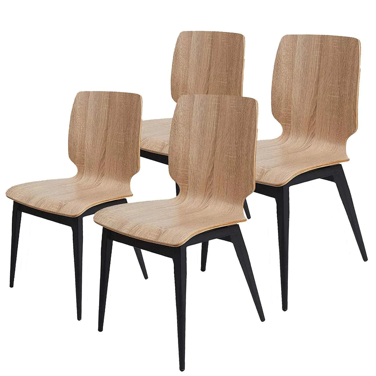 4 Set of  Modern Kitchen Chairs with Wooden Seats Metal Legs Dining Side Chair