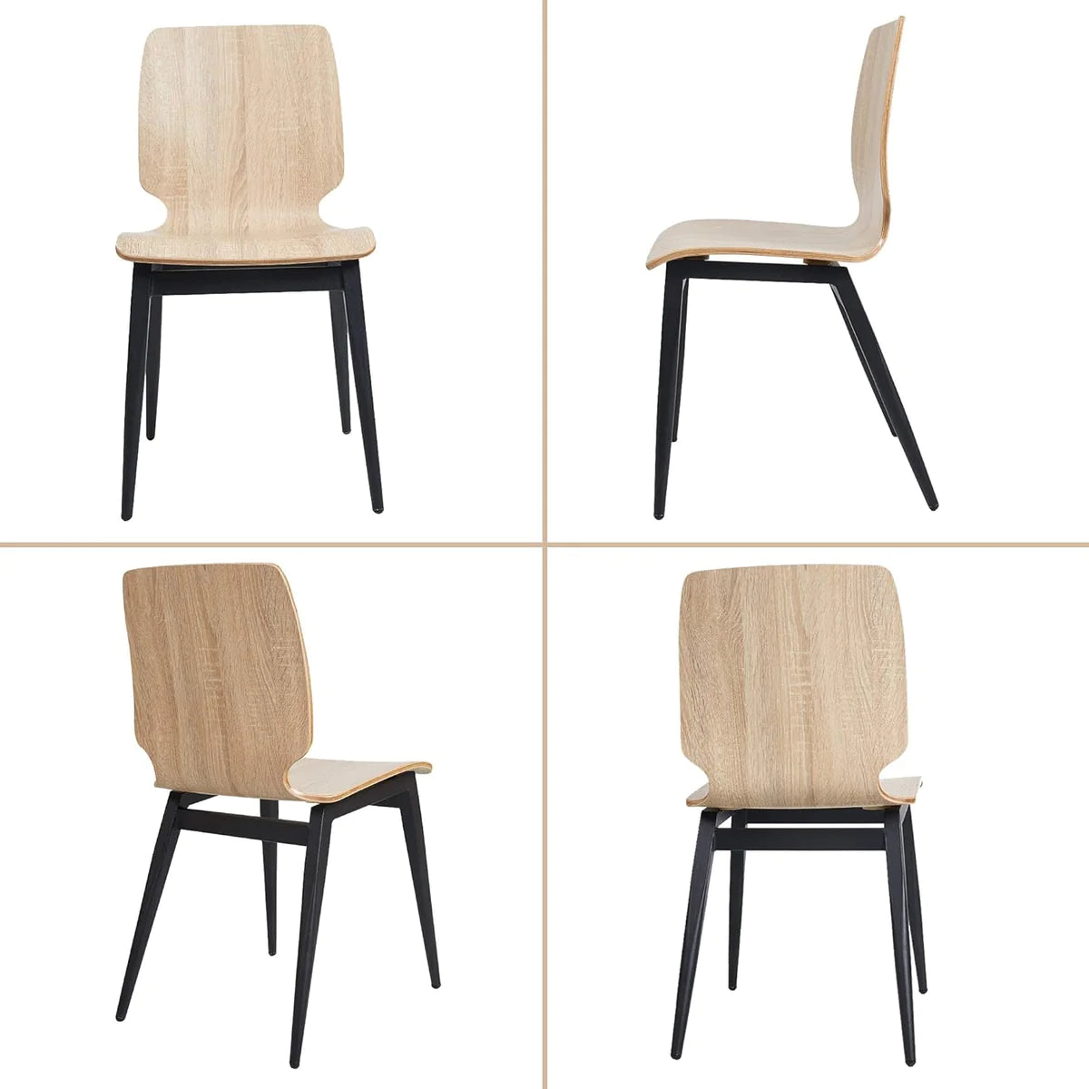 4 Set of  Modern Kitchen Chairs with Wooden Seats Metal Legs Dining Side Chair