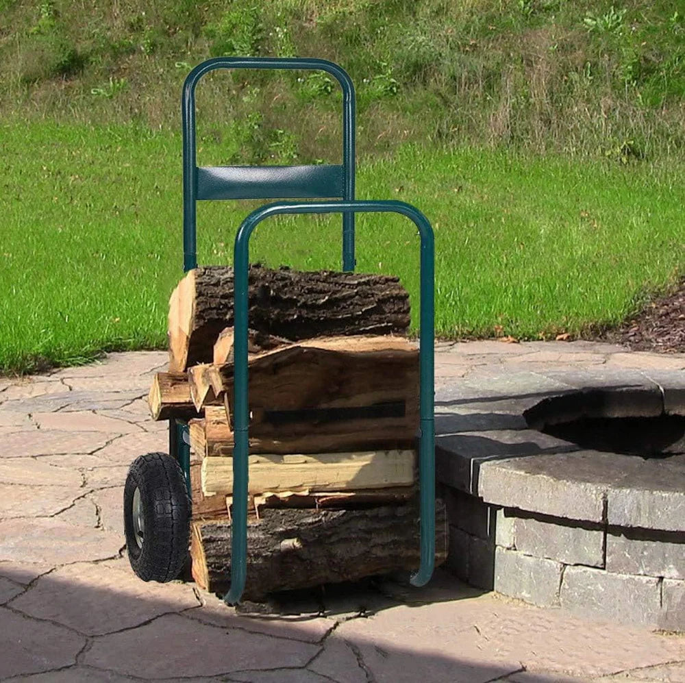 Firewood Log Rack Carrier Cart Wood Rack Storage Mover with Rolling Wheel