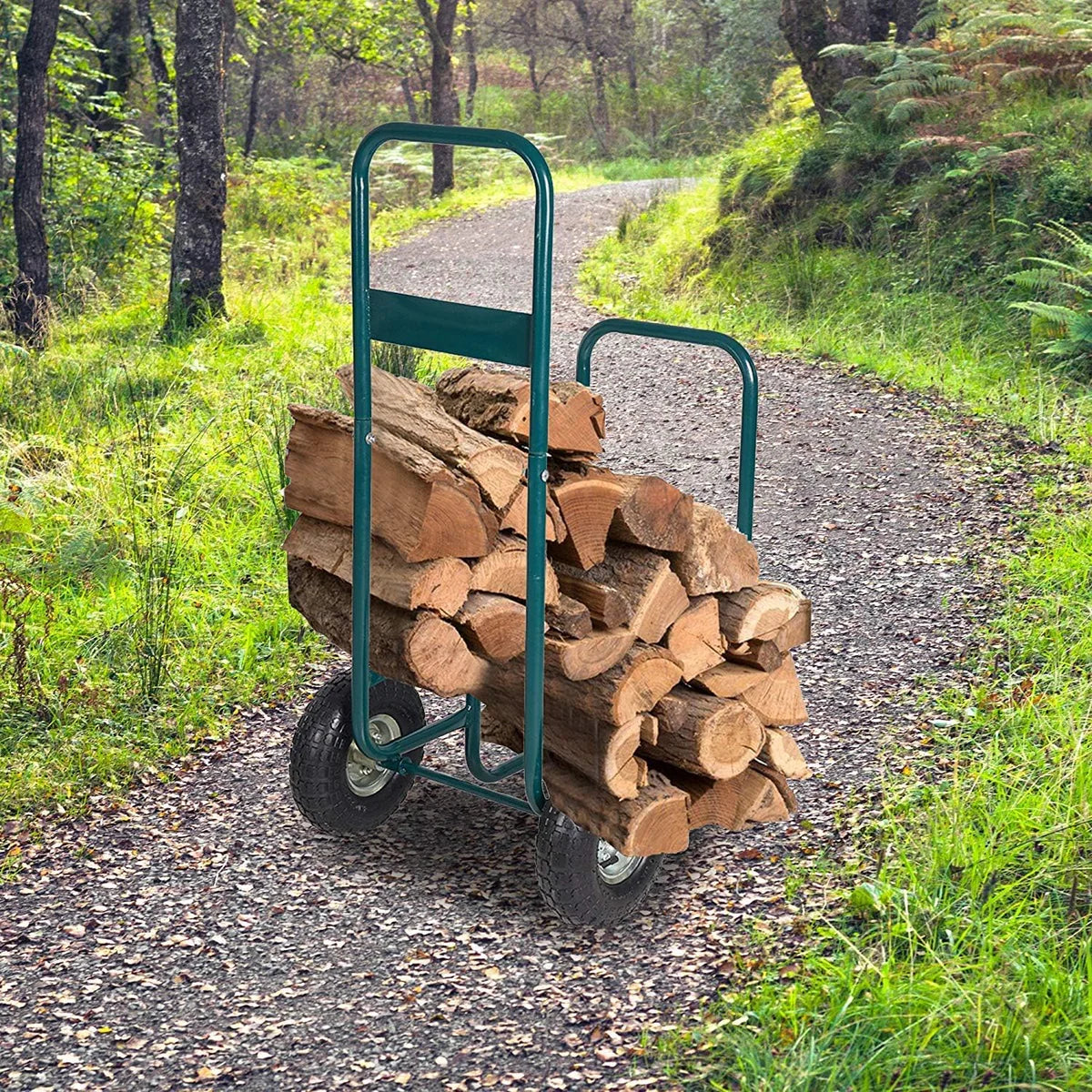 Firewood Log Rack Carrier Cart Wood Rack Storage Mover with Rolling Wheel