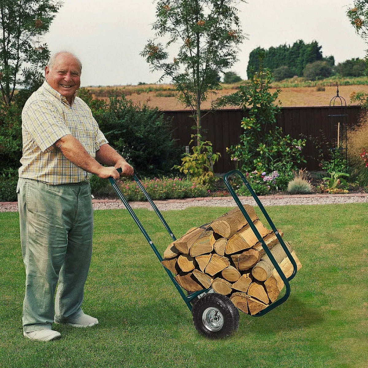 Firewood Log Rack Carrier Cart Wood Rack Storage Mover with Rolling Wheel