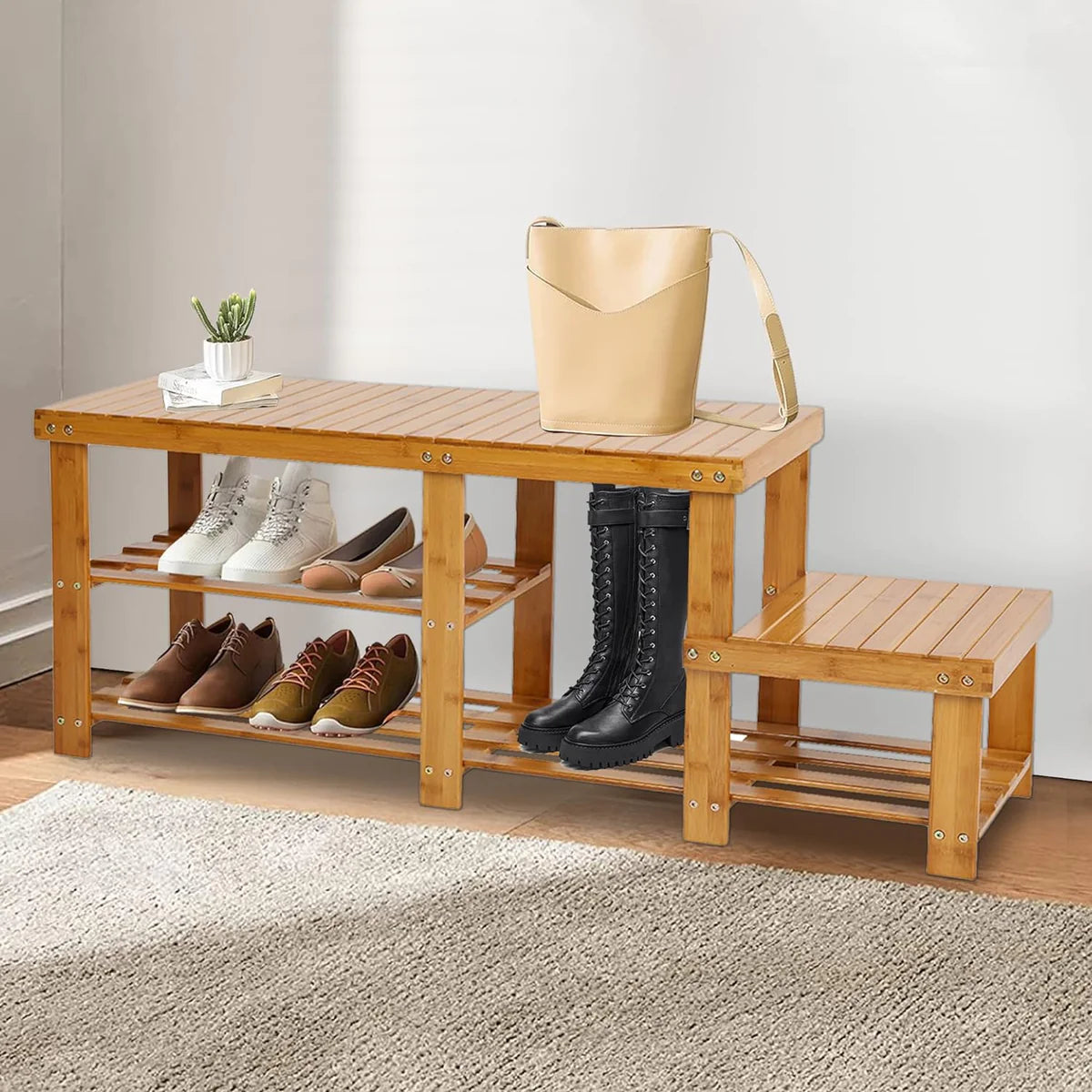 Multilayer Wooden Shoe Rack Shoe Bench