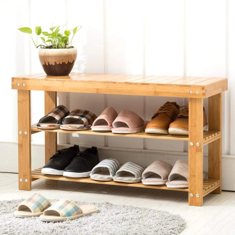 Solid Wood Double Shoe Bench Shoe Rack