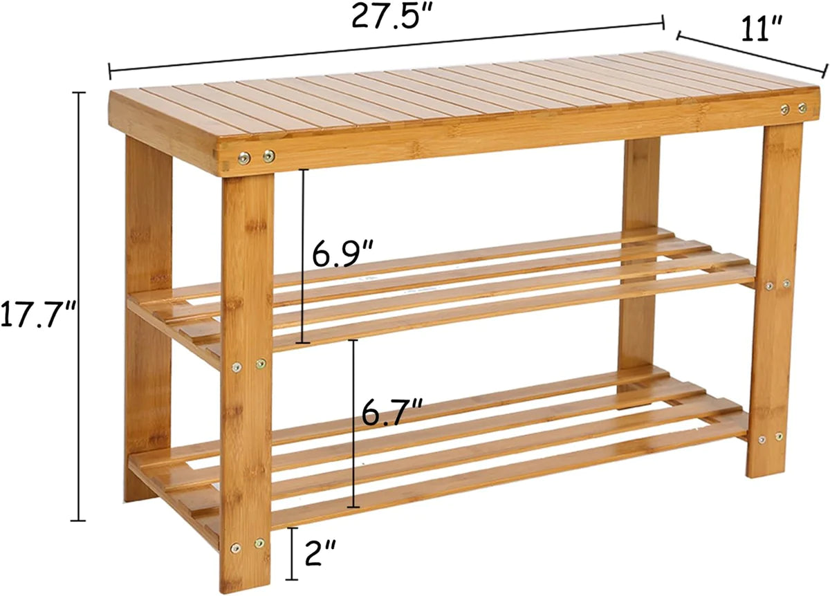 Solid Wood Double Shoe Bench Shoe Rack