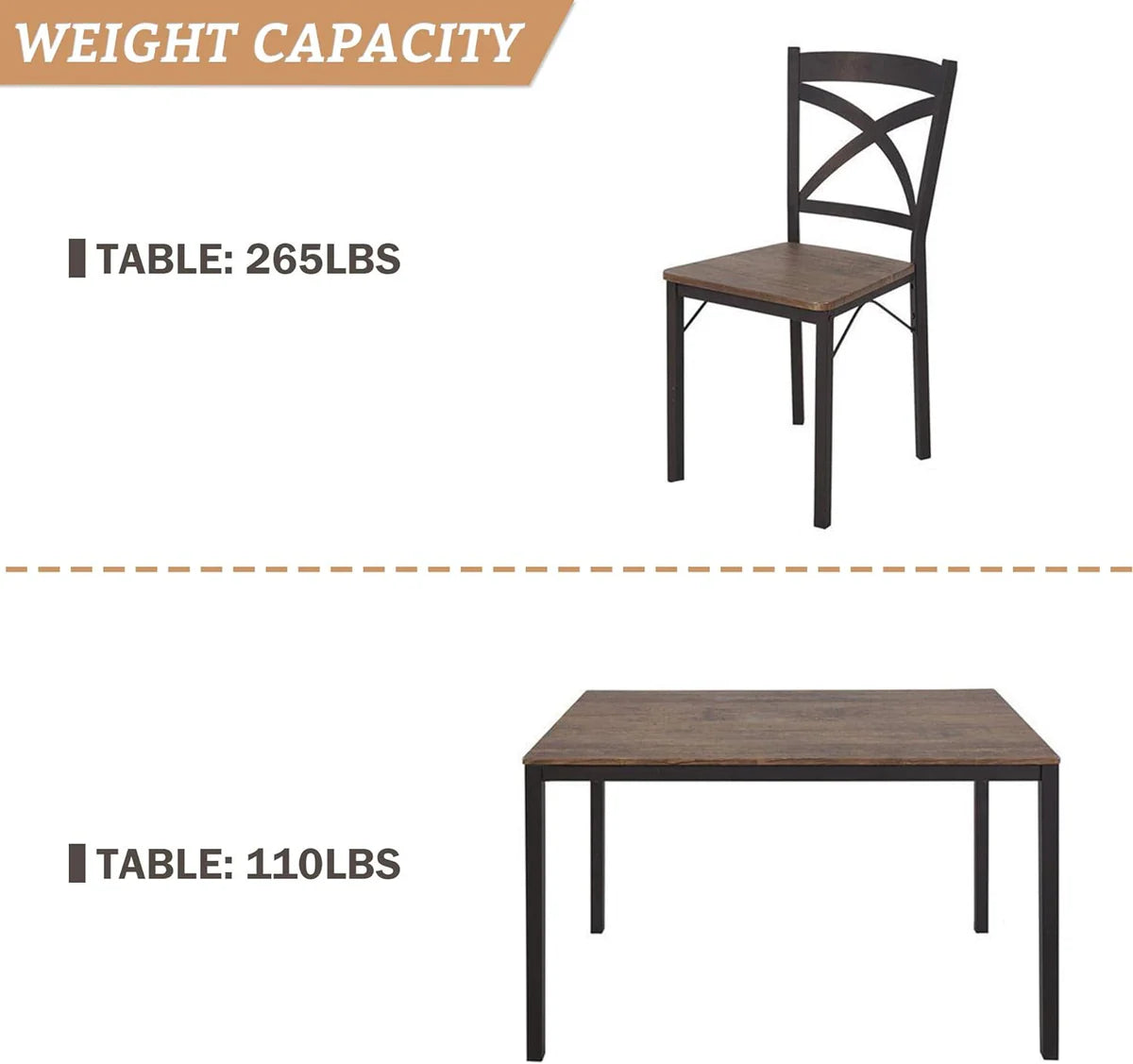 5 Piece Dining Table Set, 1 Dining Table 47.2  for 4 with 4 Dining Chairs Modern Dinette, Metal Backrest