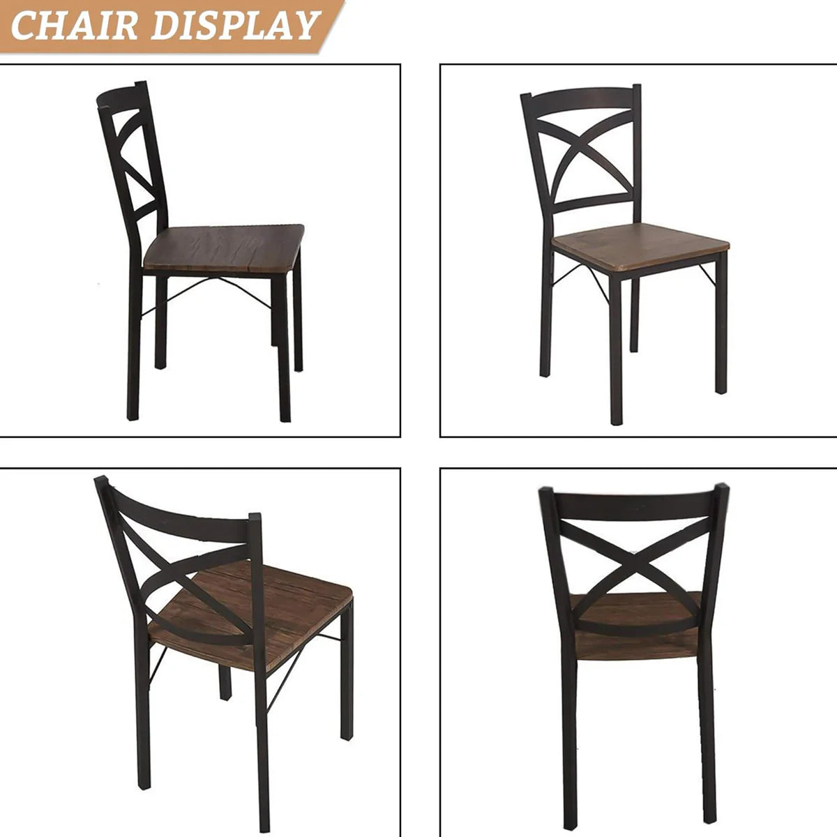 5 Piece Dining Table Set, 1 Dining Table 47.2  for 4 with 4 Dining Chairs Modern Dinette, Metal Backrest