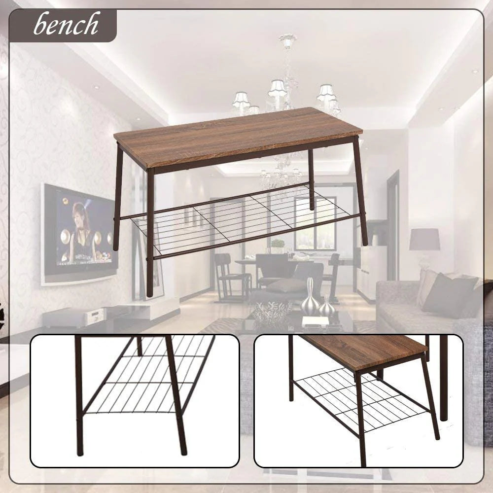 6 Piece Dining Table Set, 1 Dining Table 43.3  for 4-6 with 4 Dining Chairs and 1 Bench Compact Wooden Dinette, Wood Backrest