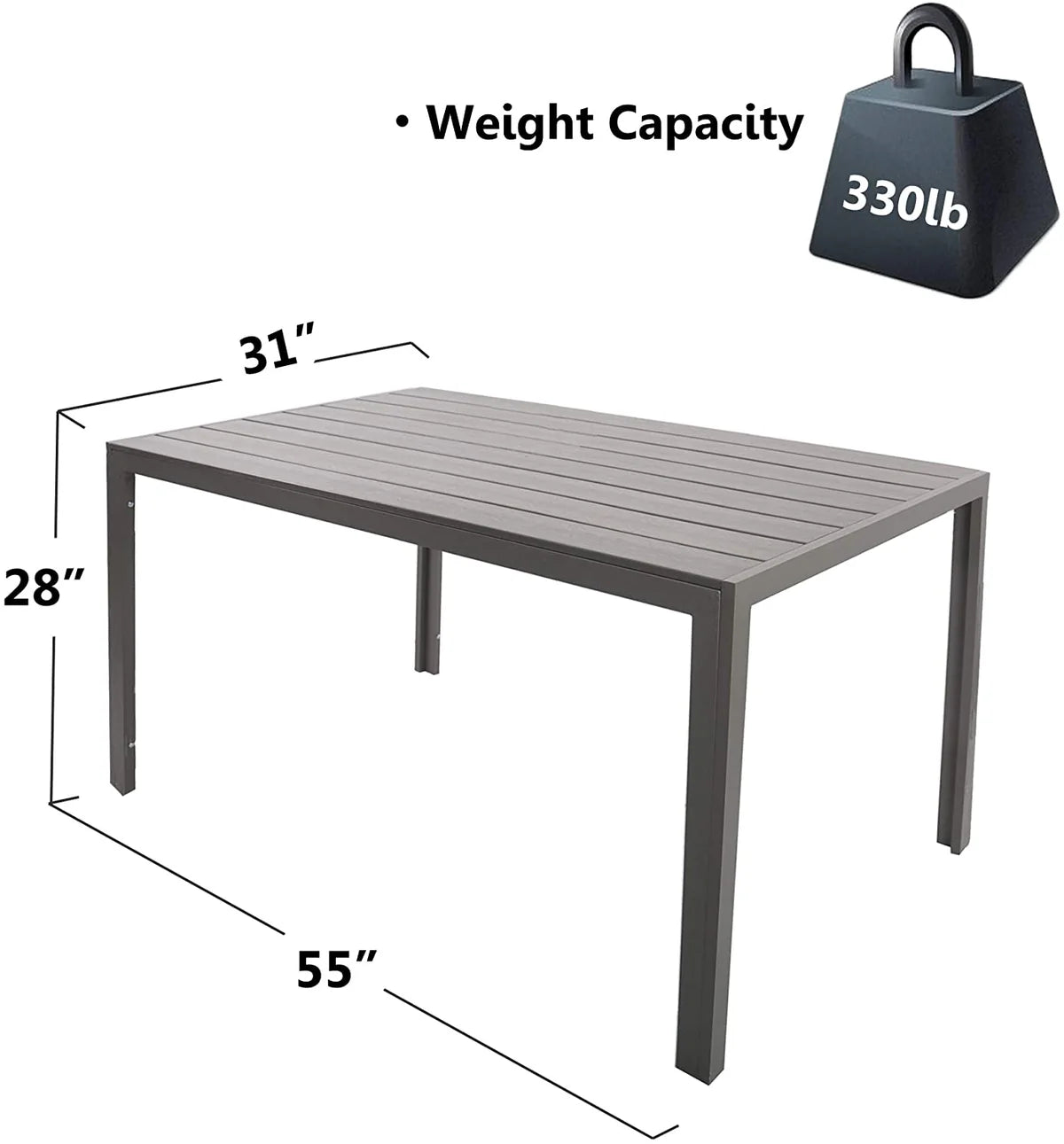 5 Piece Outdoor Patio Table Set, 1 Dining Table 55" for 4-6 with 4 Folding Chairs Aluminum Frame Outdoor Dining Set