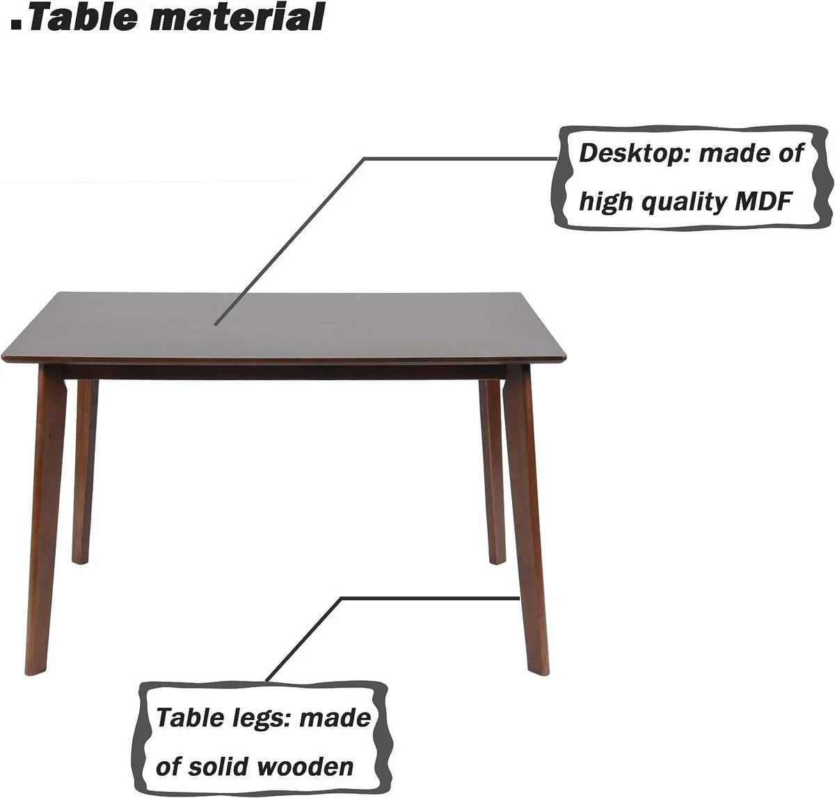 47.2" Rectangle Dining Table for 4-6 Mid-Century Kitchen Table with Solid Wood Leg