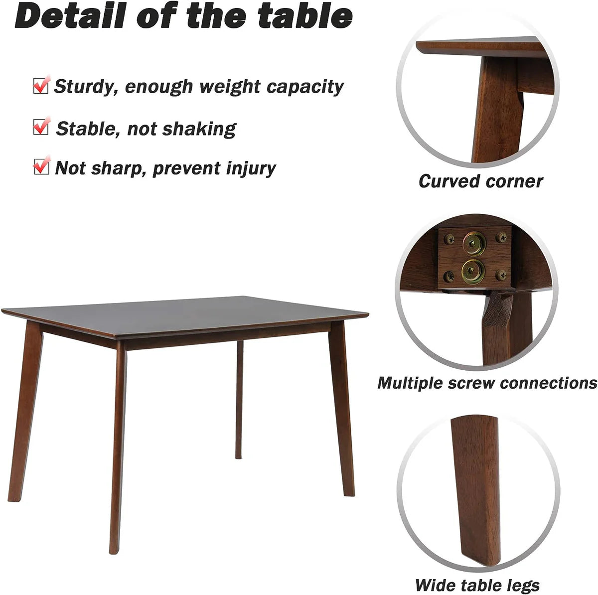 47.2" Rectangle Dining Table for 4-6 Mid-Century Kitchen Table with Solid Wood Leg