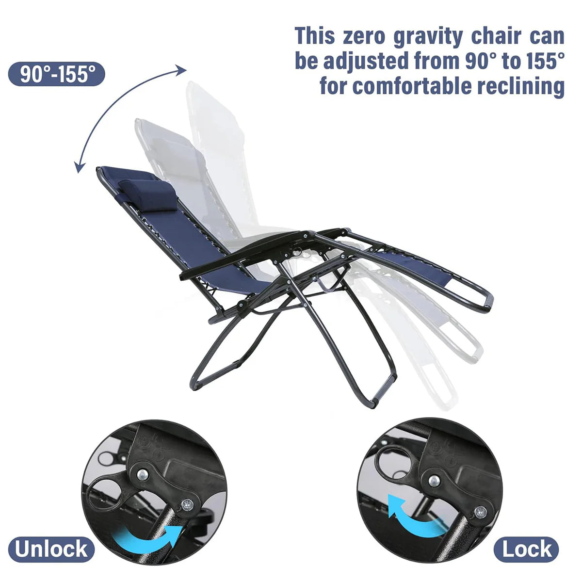 Set of 2 Adjustable Zero Gravity Chair, Folding Reclining Patio Lounge Chair with Pillow