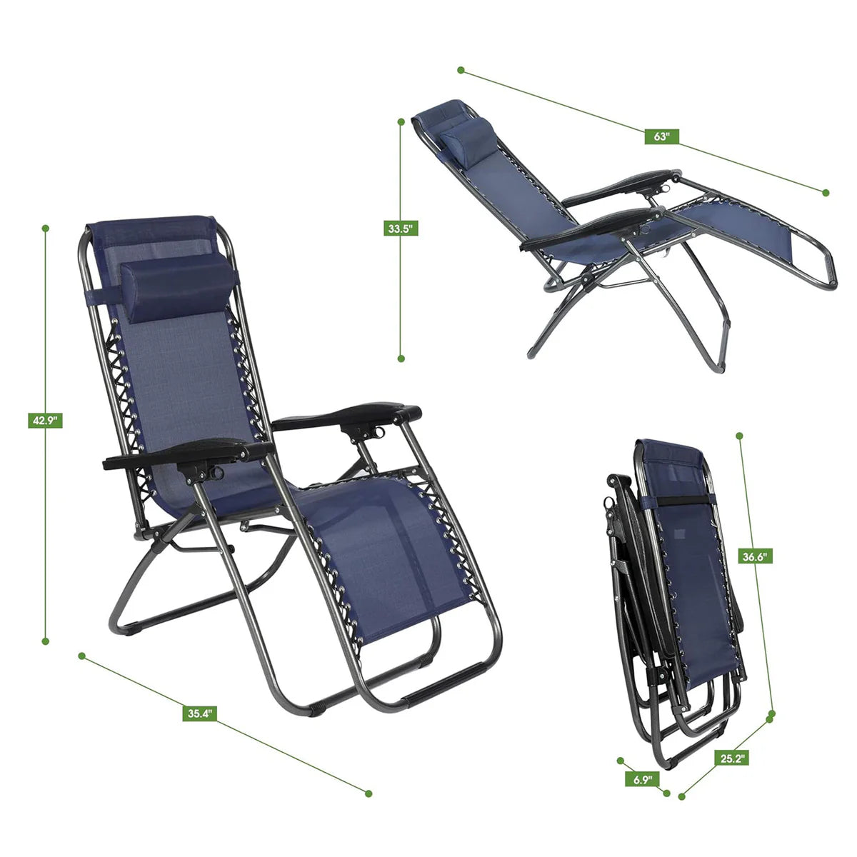 Set of 2 Adjustable Zero Gravity Chair, Folding Reclining Patio Lounge Chair with Pillow