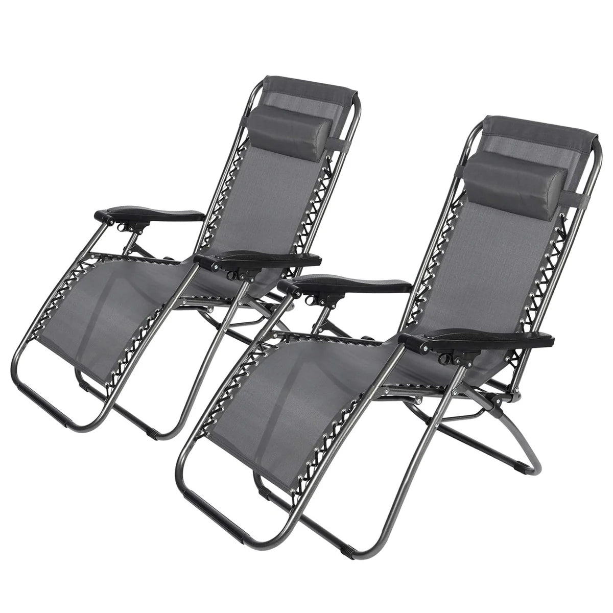 Set of 2 Adjustable Zero Gravity Chair, Folding Reclining Patio Lounge Chair with Pillow