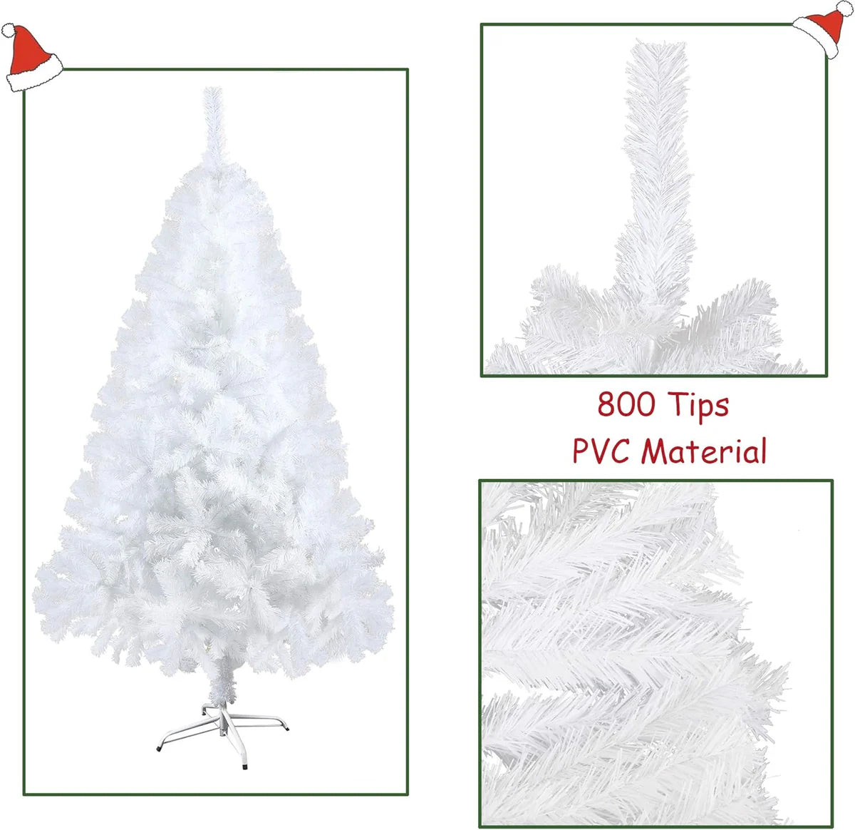 6ft Premium Artificial Christmas Spruce Tree 800 Branch Tips w/Metal Stand, White