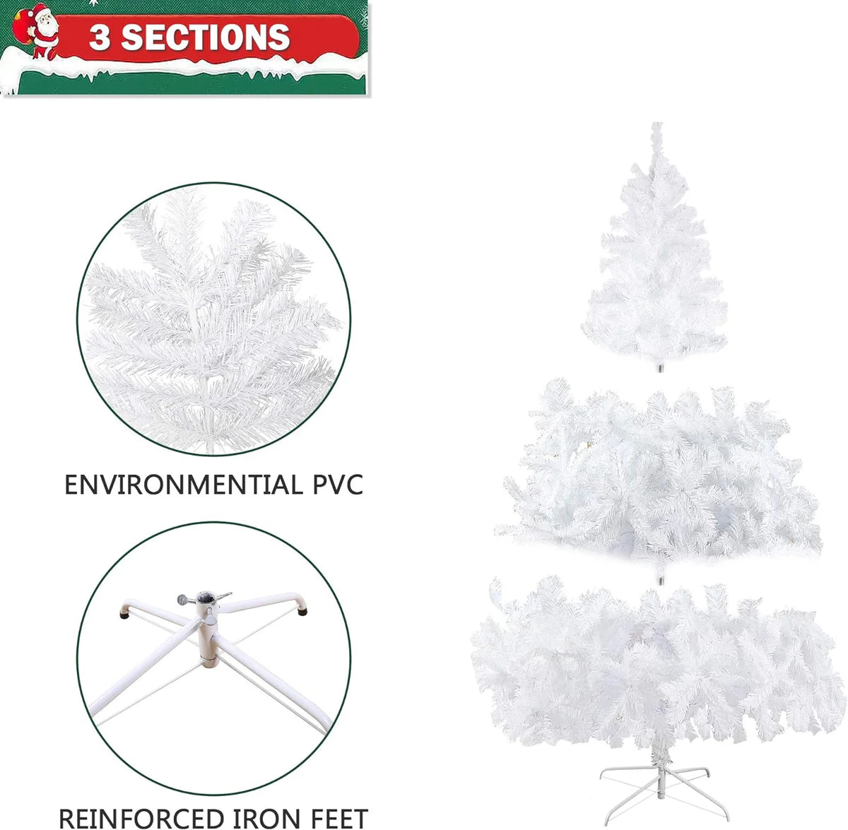 6ft Premium Artificial Christmas Spruce Tree 800 Branch Tips w/Metal Stand, White