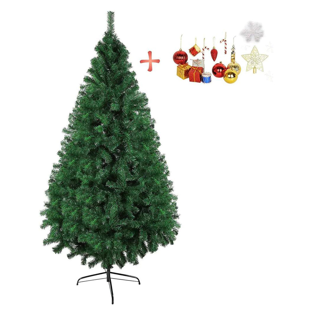 7’ Artificial Christmas Tree with 1000 Branch Tips, Decorations, Green