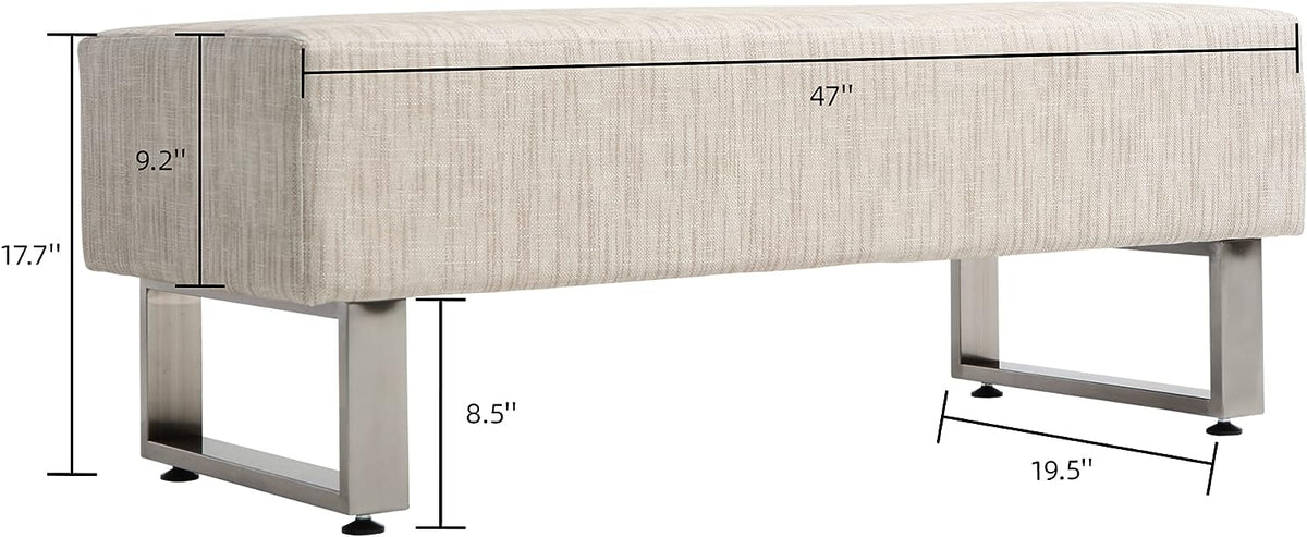 47 L Modern PU Leather Dining Room Bench Upholstered Padded Seat, Beige