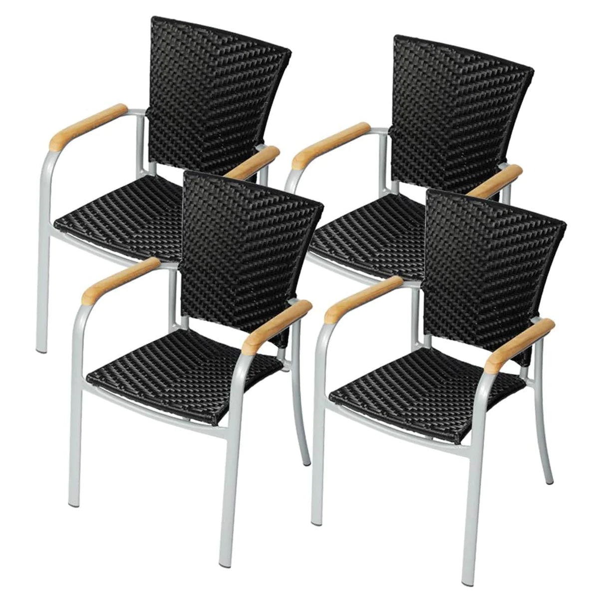 4 Sets of Outdoor Rattan Woven Chairs,Black