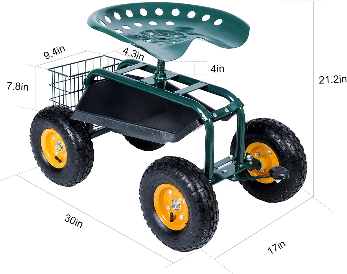 Rolling Garden Cart with Seat Lawn Yard Patio Work Seat