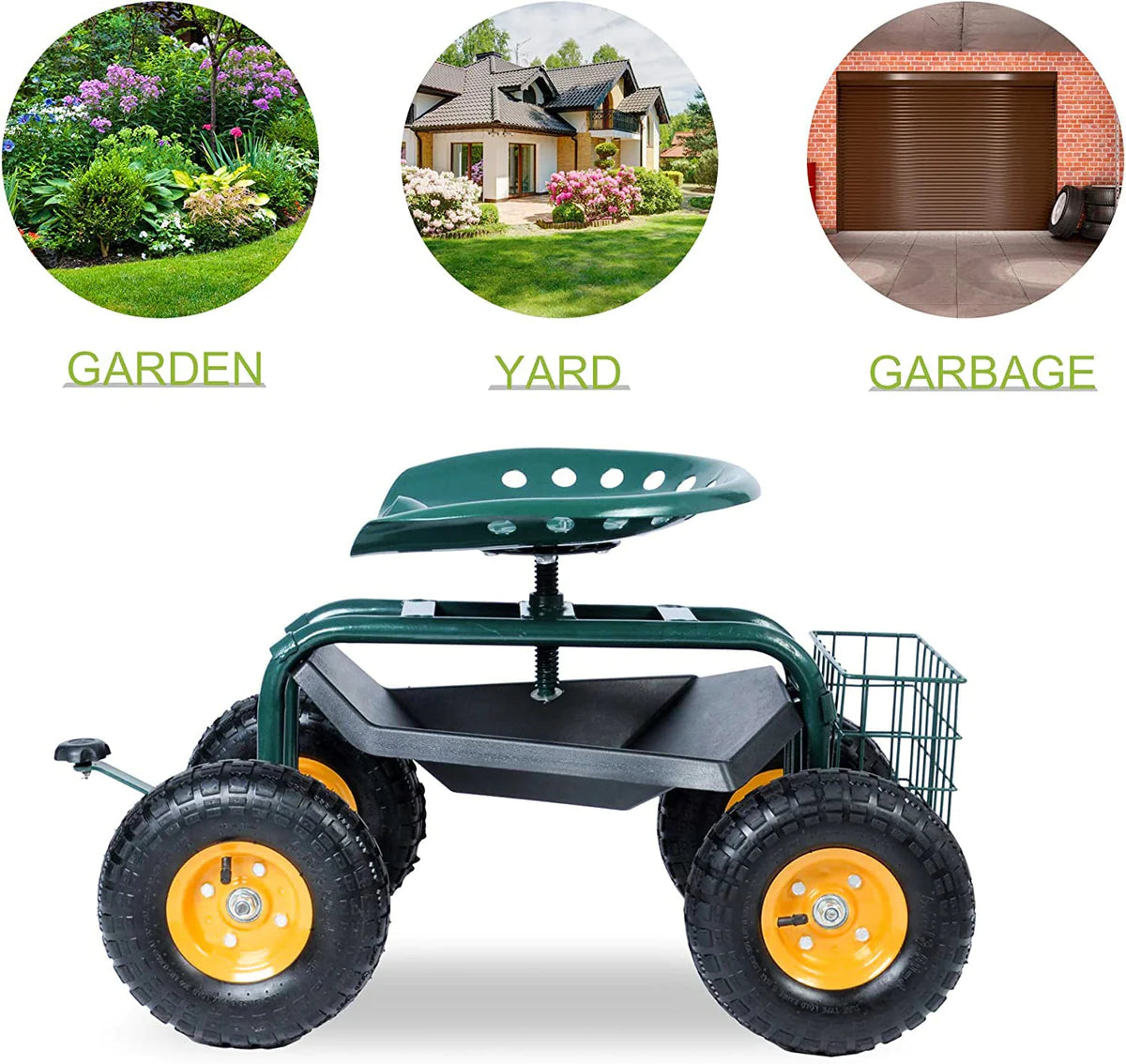 Rolling Garden Cart with Seat Lawn Yard Patio Work Seat