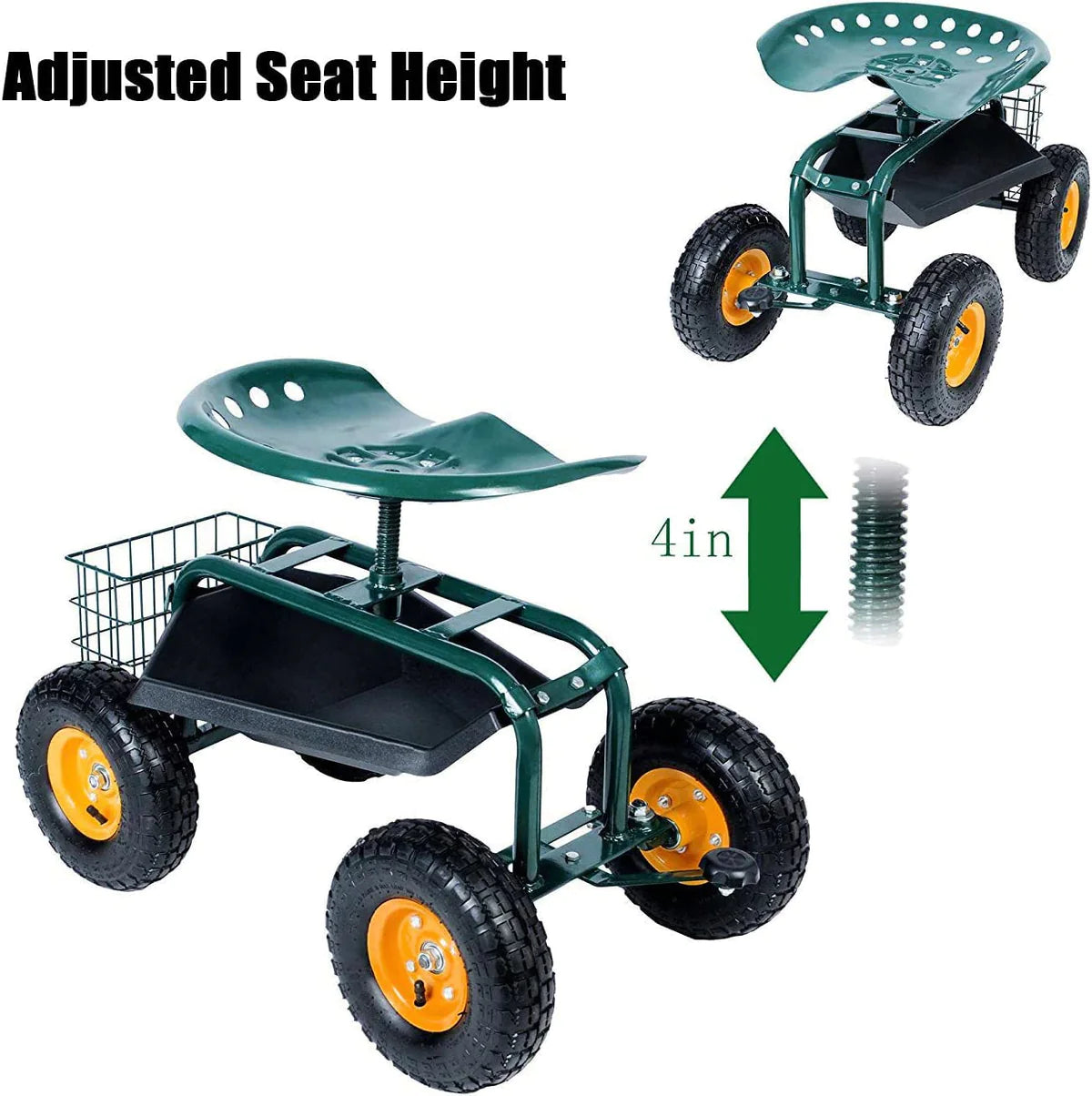 Rolling Garden Cart with Seat Lawn Yard Patio Work Seat