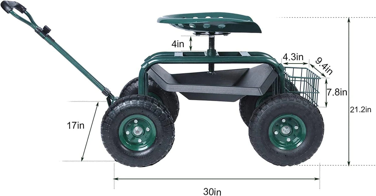 Rolling Garden Cart with Seat Lawn Yard Patio Work Seat Gardening Stool