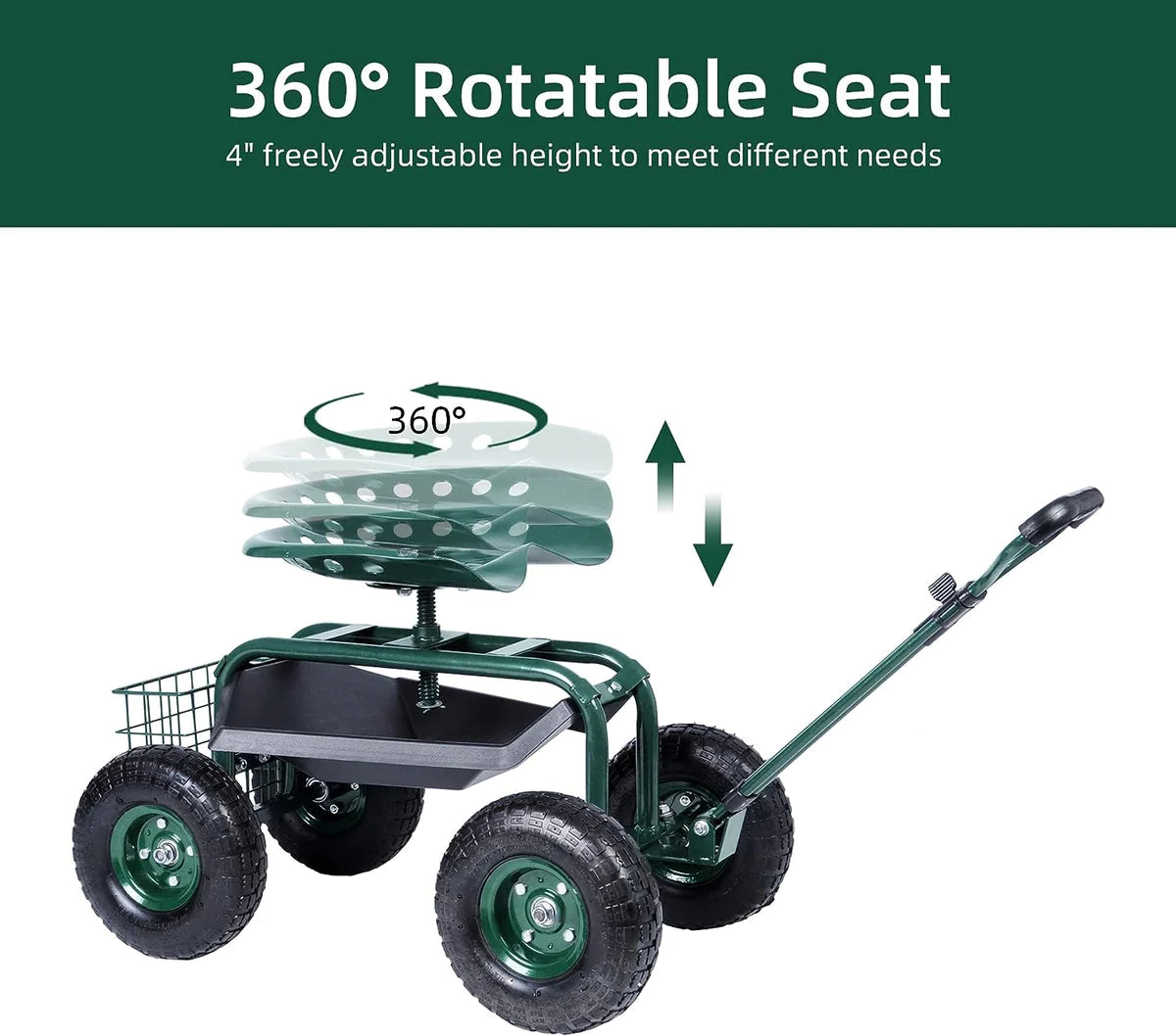 Rolling Garden Cart with Seat Lawn Yard Patio Work Seat Gardening Stool