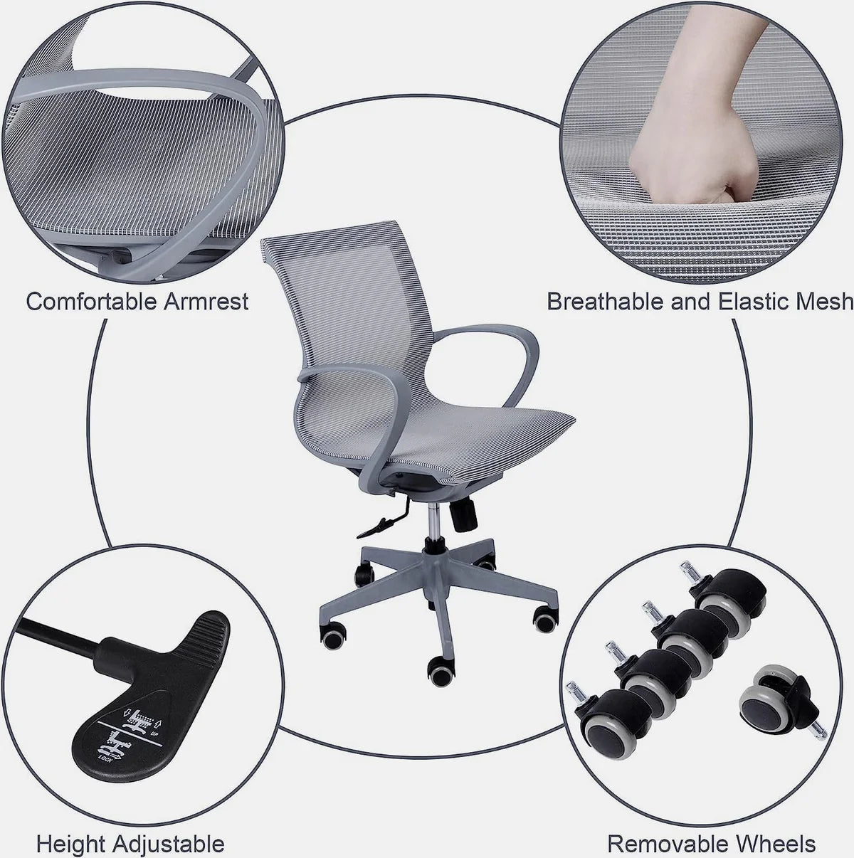 Mesh Chair Breathable Back Seat Height Adjustable for Home ＆Office