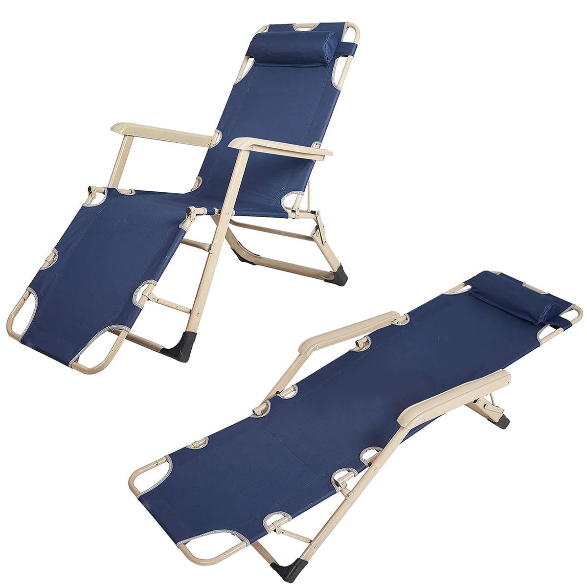 2 Sets of Collapsible Lounge Chair Outdoor Pool Lounge Chair