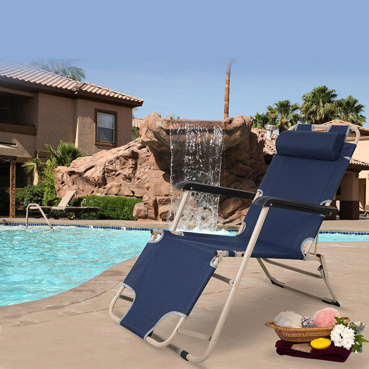 2 Sets of Collapsible Lounge Chair Outdoor Pool Lounge Chair | karmasfar.us