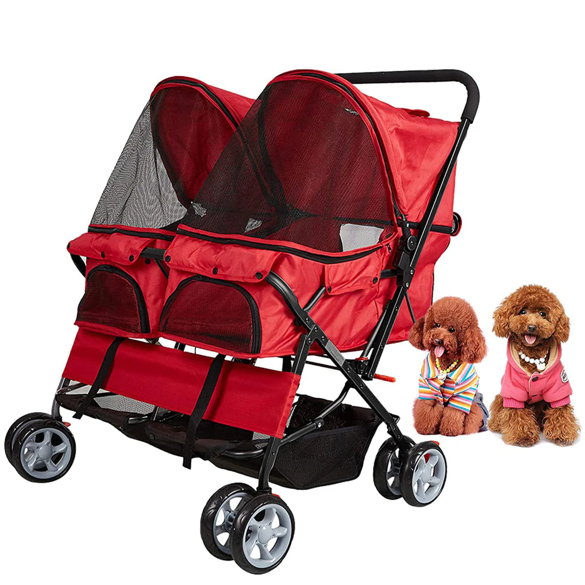 Double Seater Folding Dog Cat Pet Stroller Travel Carrier Jogger Stroller