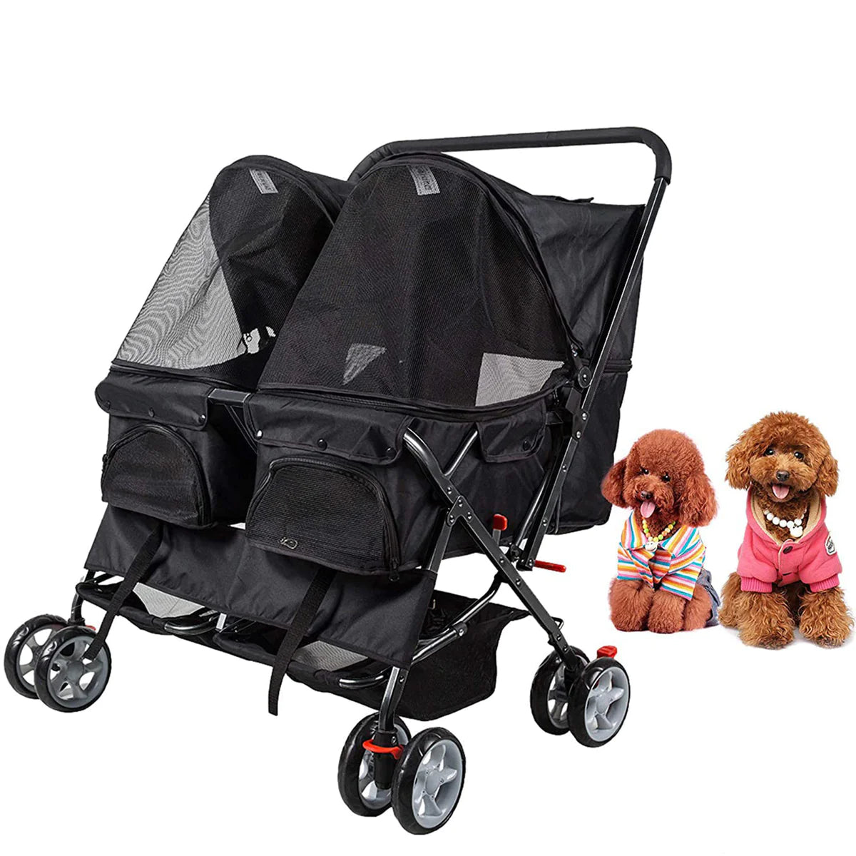 Double Seater Folding Dog Cat Pet Stroller Travel Carrier Jogger Stroller