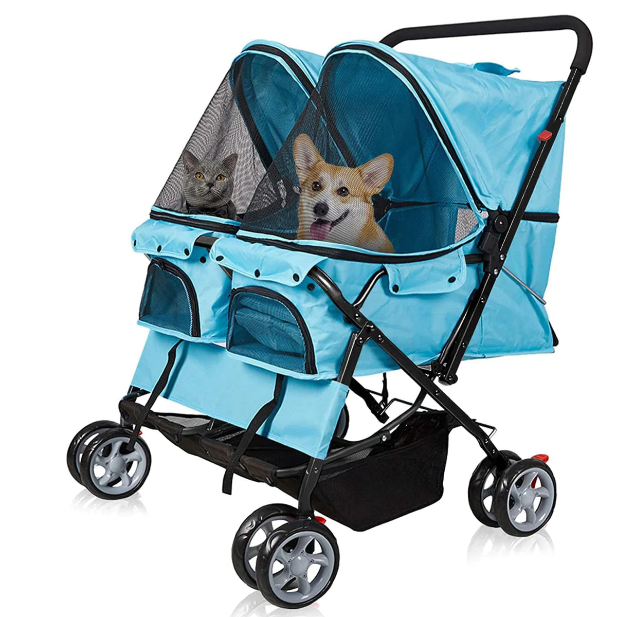 Double Seater Folding Dog Cat Pet Stroller Travel Carrier Jogger Stroller