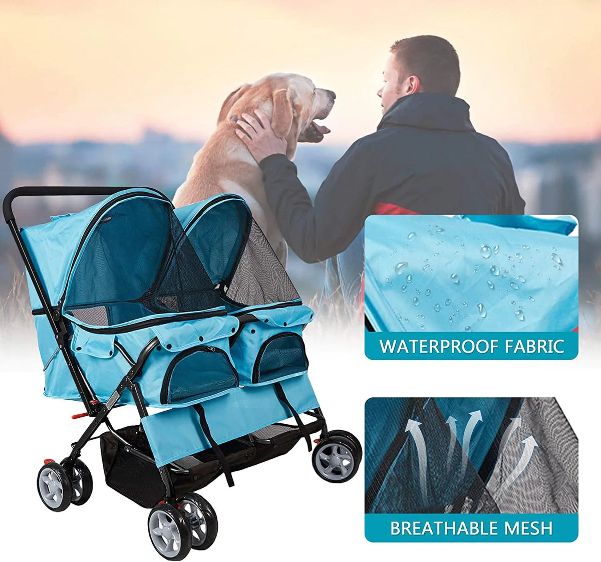 Double Seater Folding Dog Cat Pet Stroller Travel Carrier Jogger Stroller