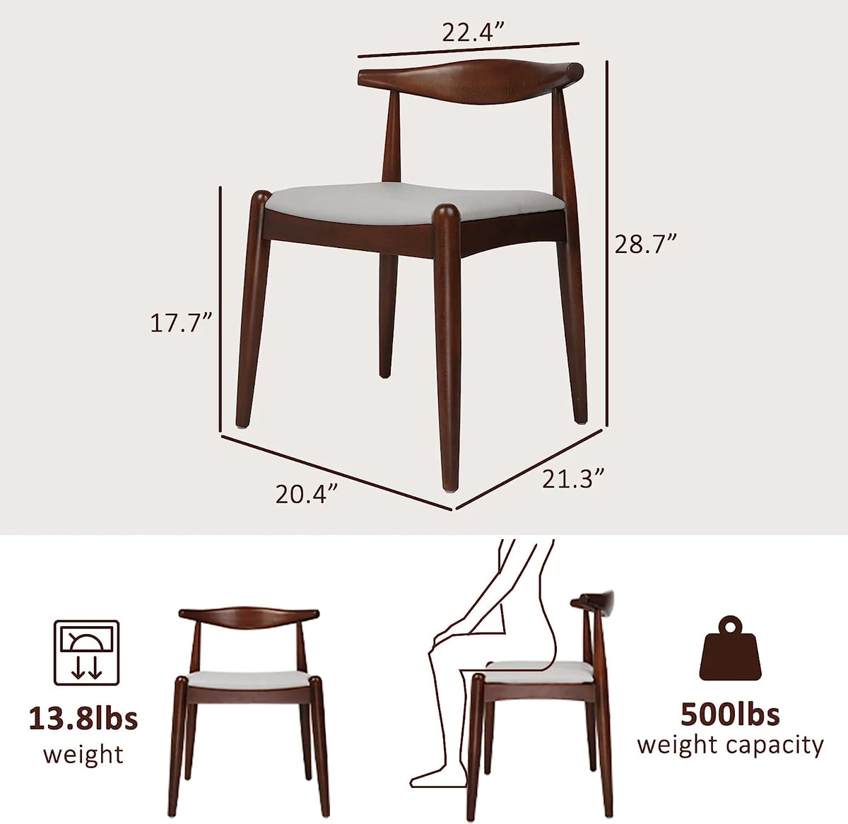 2 Set of Upholstered Solid Wood Side Chairs Modern Kitchen Chairs, Dinning Chair，Walnut | karmasfar.com
 