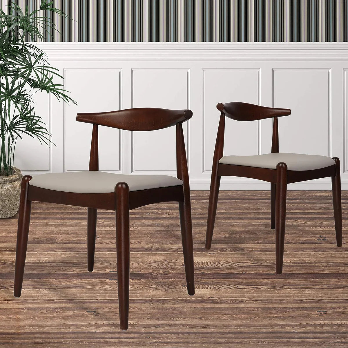 2 Set of Upholstered Solid Wood Side Chairs Modern Kitchen Chairs, Dinning Chair，Walnut | karmasfar.com
 