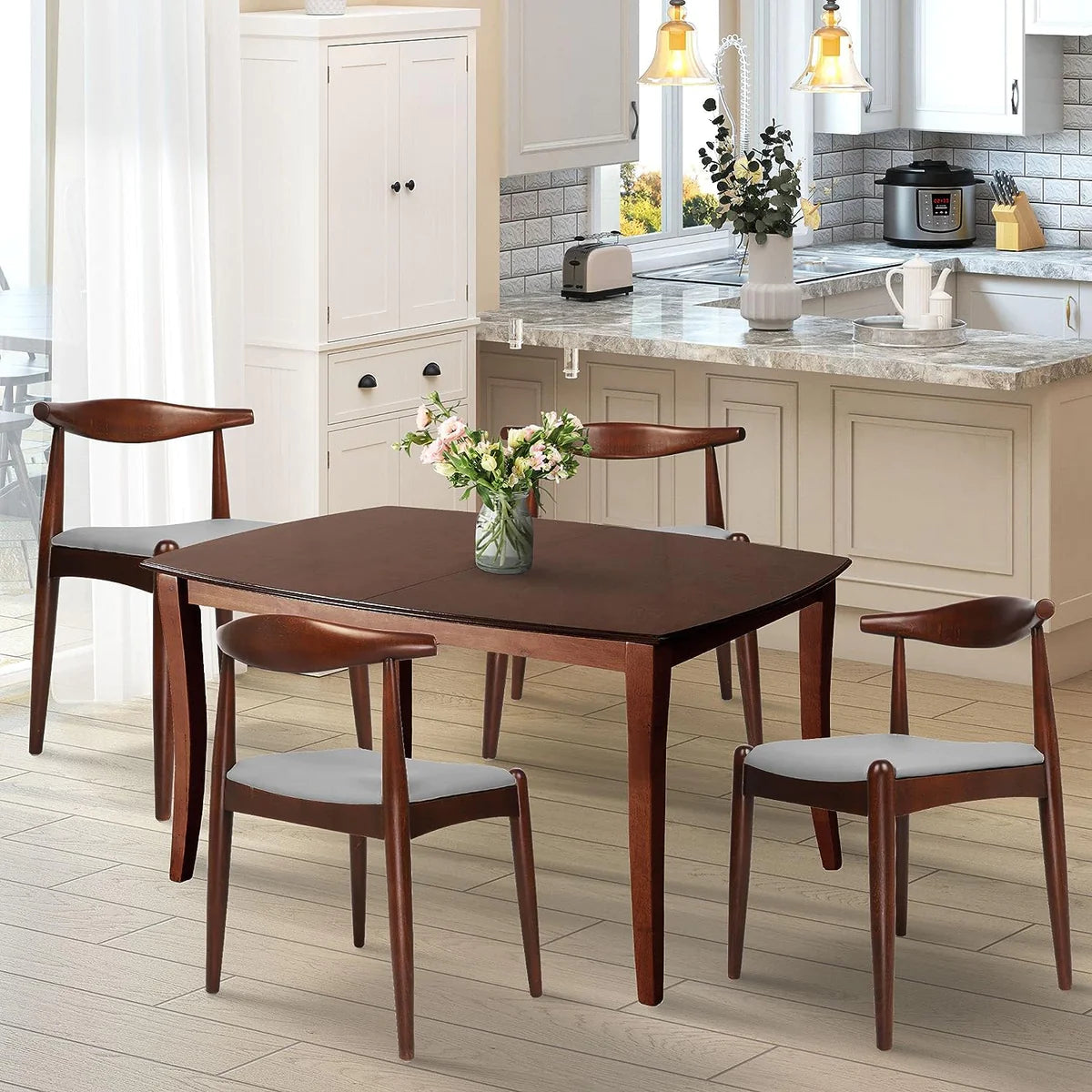 2 Set of Upholstered Solid Wood Side Chairs Modern Kitchen Chairs, Dinning Chair，Walnut | karmasfar.com
 