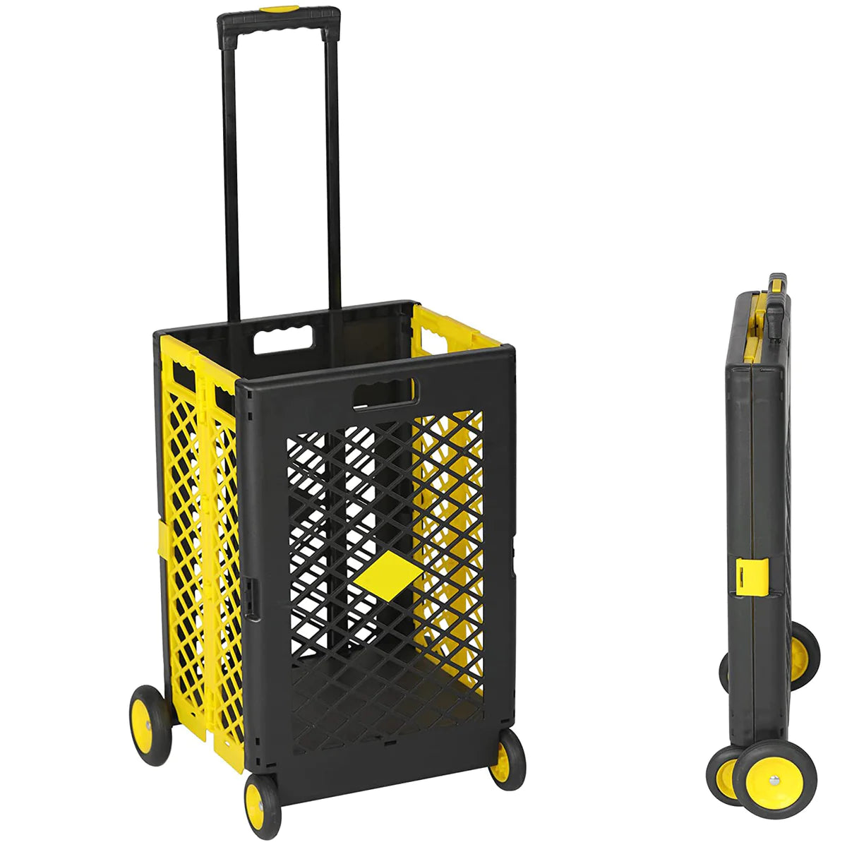 55L Folding Utility Shopping Cart with Wheels Telescopic Handle Collapsible Rolling Crate