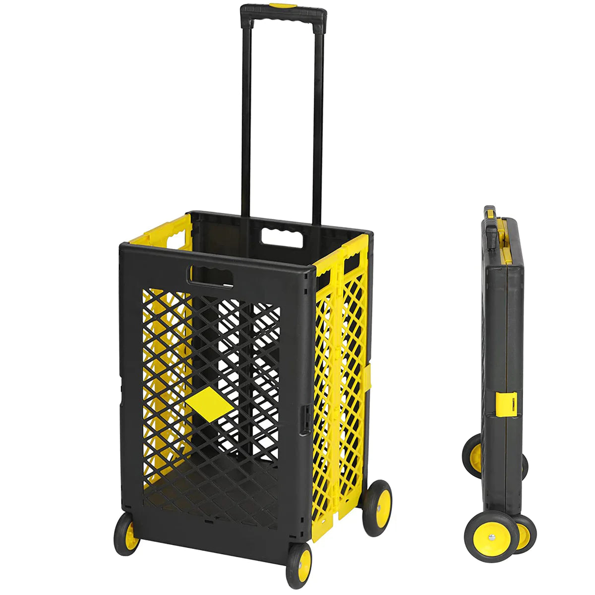 55L Folding Utility Shopping Cart with Wheels Telescopic Handle Collapsible Rolling Crate