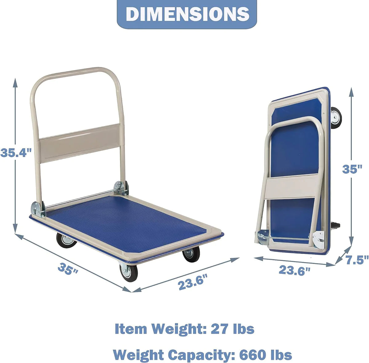 Collapsible Platform Cart Hand Truck Moving Push Flatbed Trolley, 660lbs Capacity