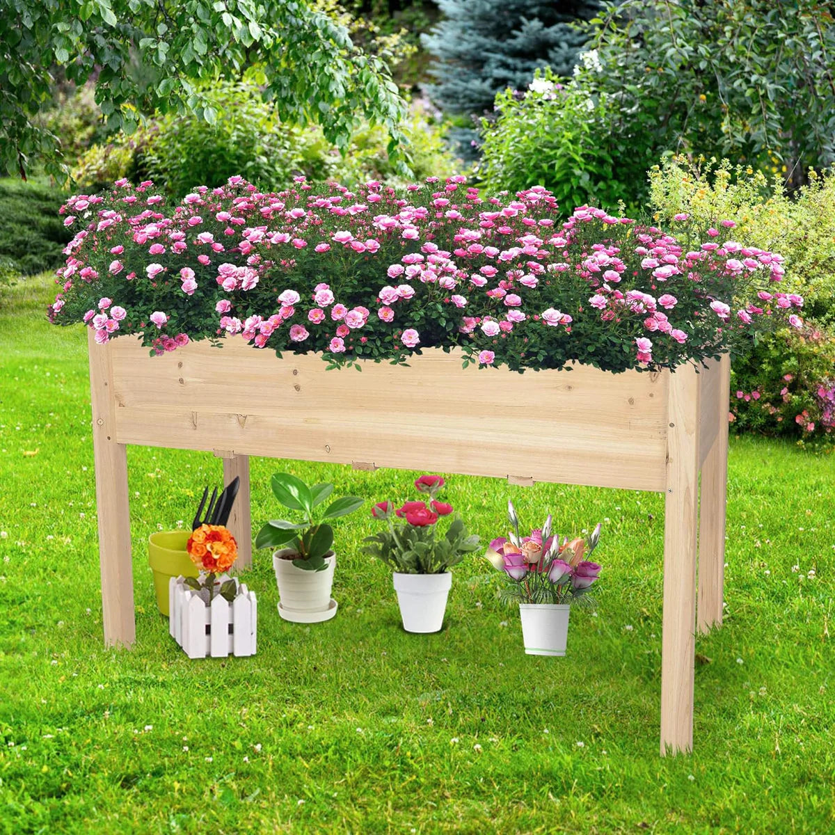 47.2"x21.6"x29.5" Raised Garden Bed Standing Elevated Planter Wooden Box with Drain Hole