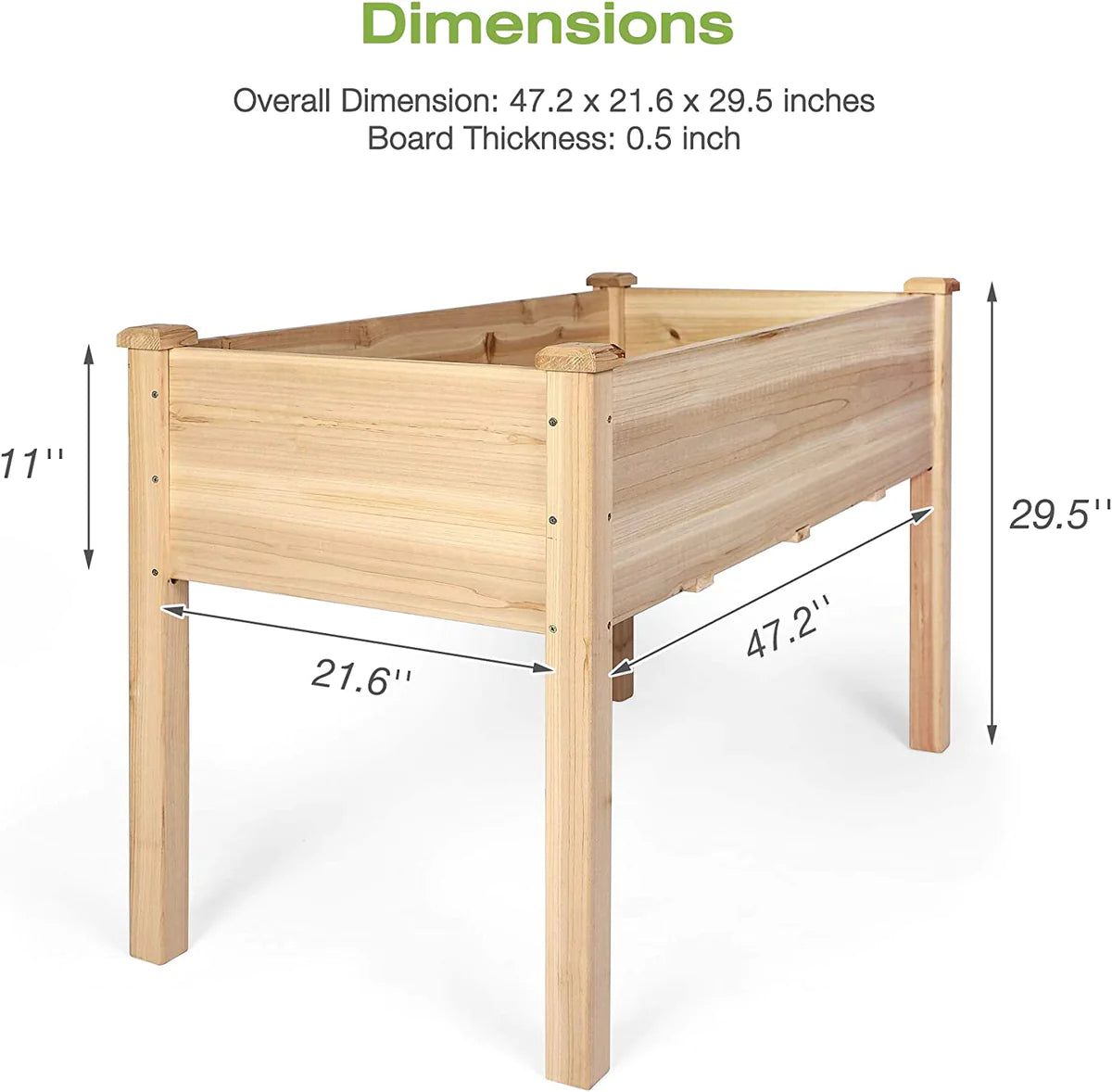 47.2"x21.6"x29.5" Raised Garden Bed Standing Elevated Planter Wooden Box with Drain Hole