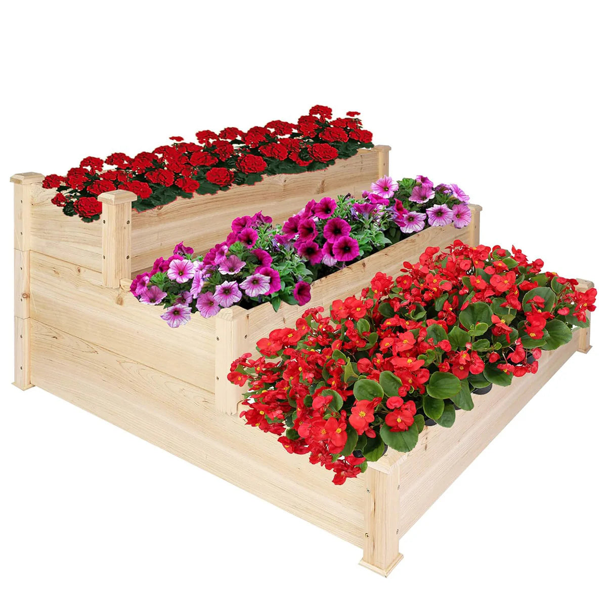 3 Tier Raised Garden Bed Outdoor Wooden Elevated Planter Box Solid Fir Wood for Planting Flower Vegetable Fruit | karmasfar.us