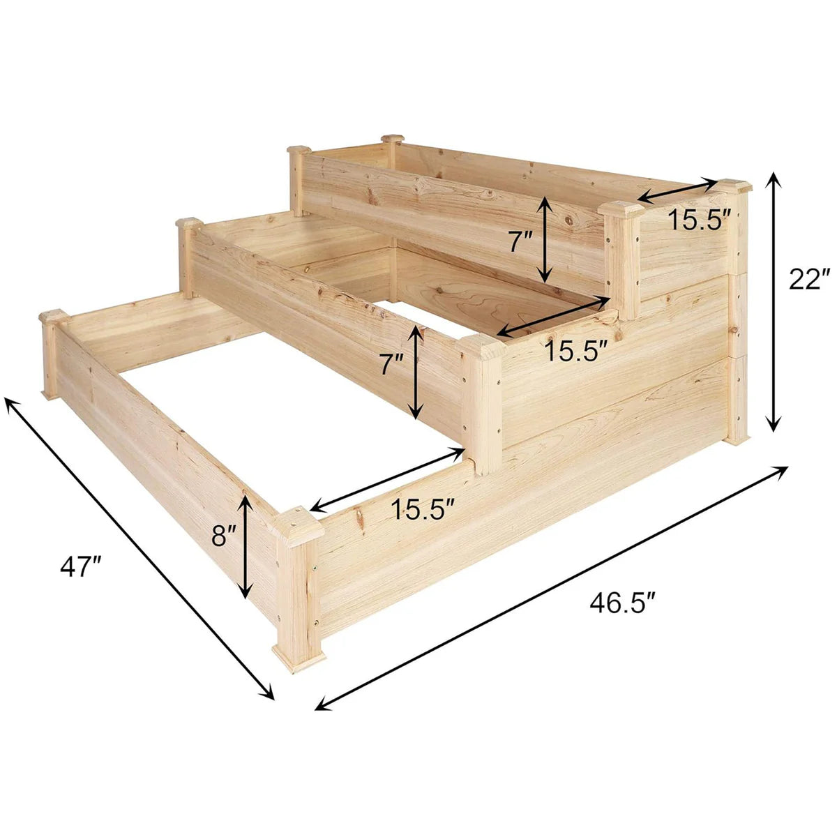 3 Tier Raised Garden Bed Outdoor Wooden Elevated Planter Box Solid Fir Wood for Planting Flower Vegetable Fruit | karmasfar.us