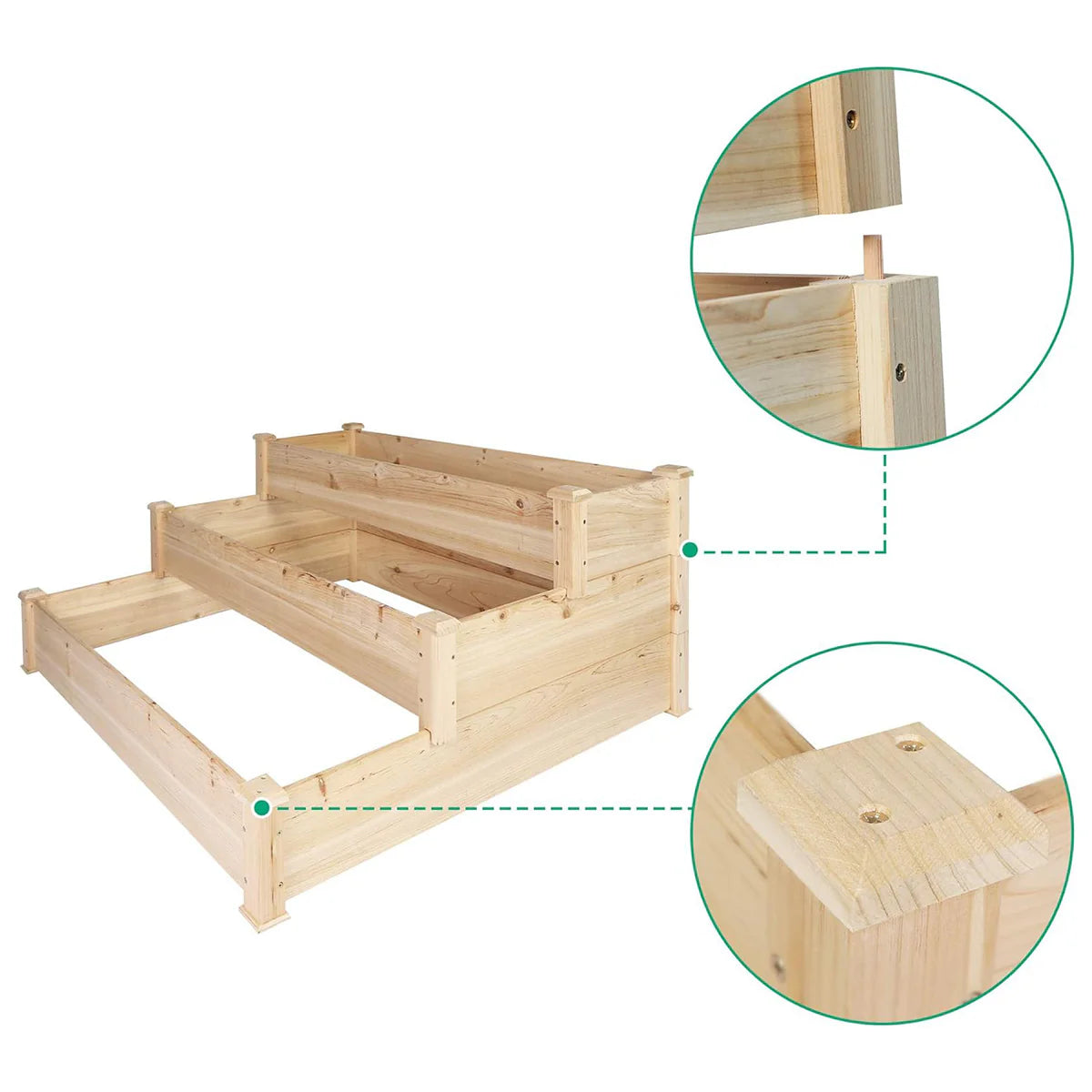 3 Tier Raised Garden Bed Outdoor Wooden Elevated Planter Box Solid Fir Wood for Planting Flower Vegetable Fruit | karmasfar.us