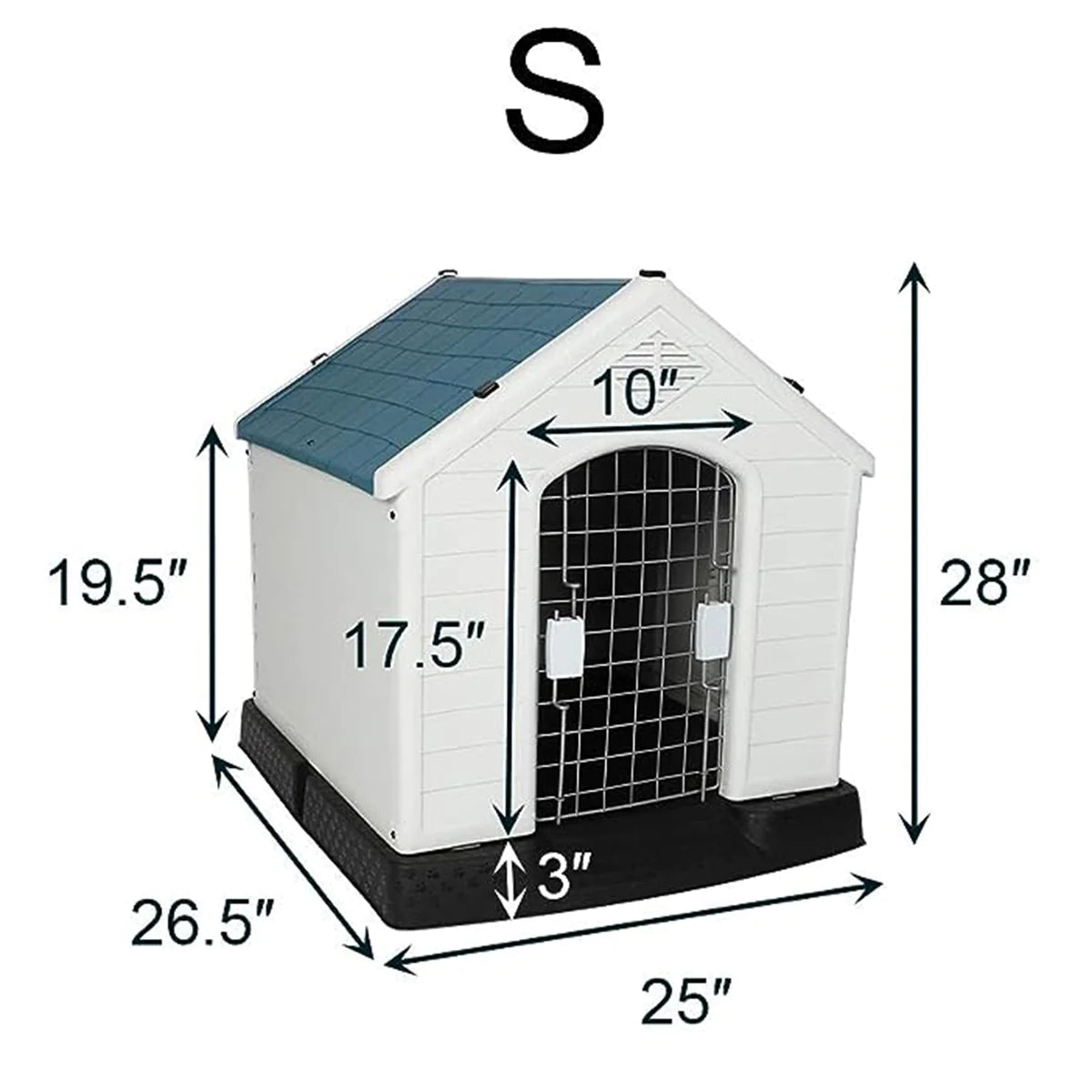 Outdoor Dog Houses Multiple Size Plastic Kennel with Mesh Iron Door, Blue and White